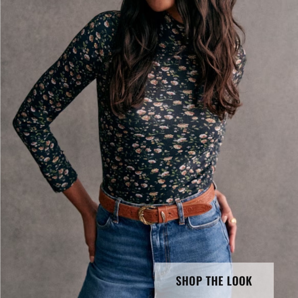 Sezane Floral Long Sleeve Top, S